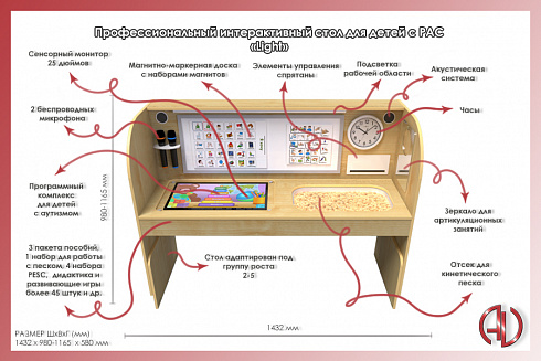 Профессиональный интерактивный стол для детей с РАС «AVKompleks РАС Light 2»